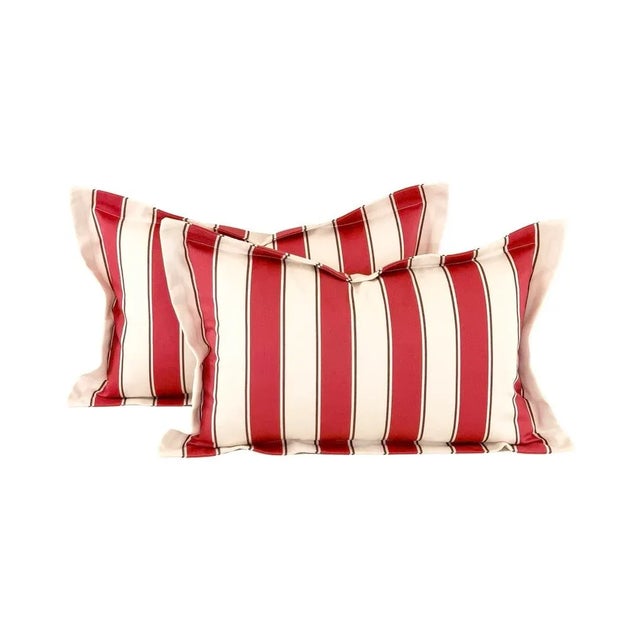 Designer Vicki Payne Free Spirit Ivory-White Brown Pink Awning Cabana Contemporary Stripe 21" Pillow Covers- Pair For Sale In Jacksonville, FL - Image 6 of 7