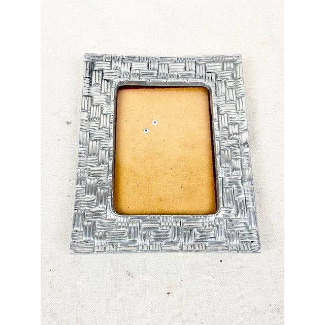 Traditional Vintage Basketweave Design Pewter Picture Frame For Sale - Image 3 of 5
