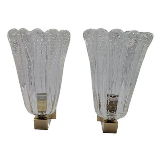 Ribbed Glass Wall Lights from Barovier, Set of 2 For Sale