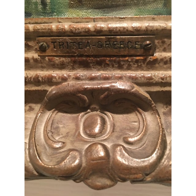 Textile 1953 "Tritea Greece" Grecian Landscape Oil Painting by Spacuzza, Framed For Sale - Image 7 of 10