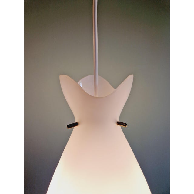 Metal Scandinavian Pendant Light in White Satin Glass and Brass, 1960s For Sale - Image 7 of 18