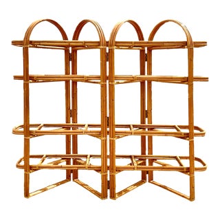 Vintage Coastal Rattan Folding Etagere For Sale