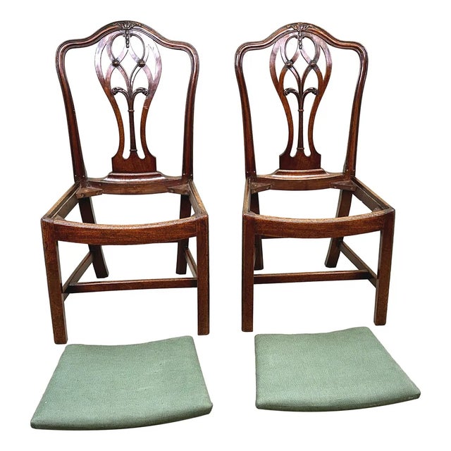 A Good Quality Pair Of 18th Century Mahogany , Georgian, Hepplewhite Period Side Chairs, Having Shaped Top Rails And...