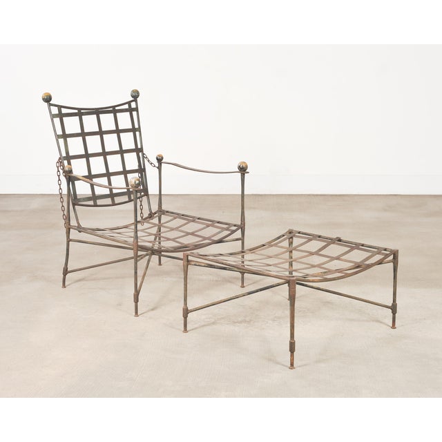 Mid-Century Modern Mario Papperzini Amalfi Iron Garden Lounge Chair + Ottoman For Sale - Image 3 of 18