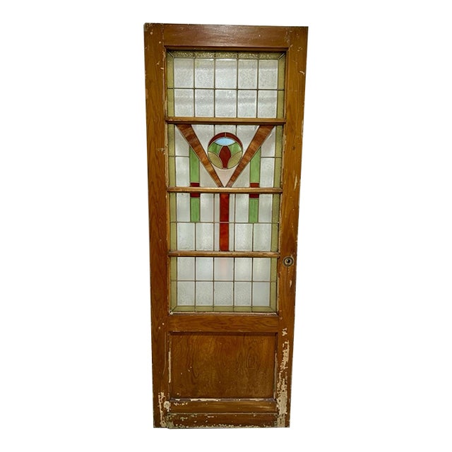 Antique Arts and Crafts Stained Glass Door For Sale