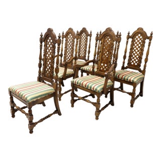 Mid 20th Century Walnut Spanish Baroque Style Dining Chairs - Set of 6 For Sale