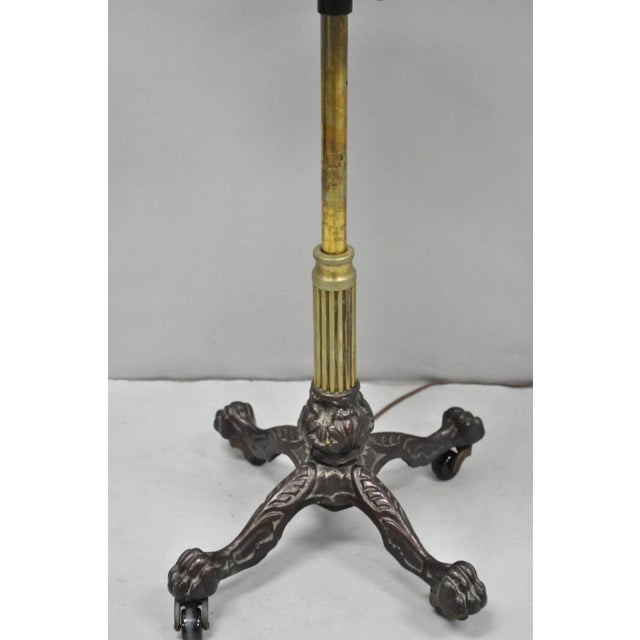 Wood Antique English Victorian Cast Iron Paw Foot Walnut & Brass Lectern Table W Lamp For Sale - Image 7 of 18