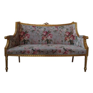 French Louis XVI Style Gilt Sofa, 1890s For Sale