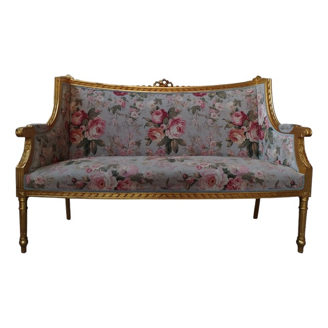 French Louis XVI Style Gilt Sofa, 1890s For Sale