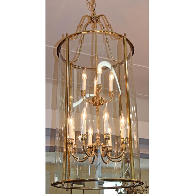 1990s Large Brass Two Tier 12 Light Beveled Glass Chandelier Lantern For Sale In New York - Image 6 of 10