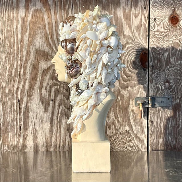 Coastal Vintage Coastal Plaster Shell Bust of Woman For Sale - Image 3 of 11