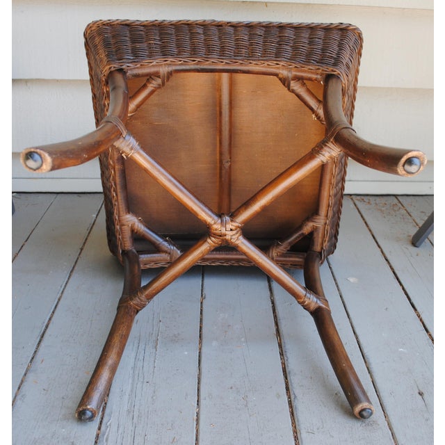 Mid 20th Century Vintage Square Brown Wicker Accent Table For Sale - Image 5 of 5