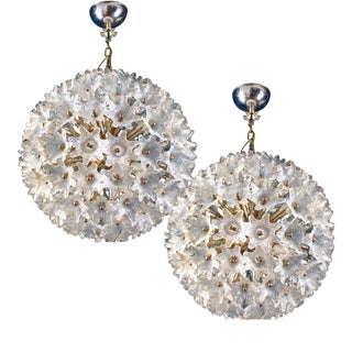 Vintage Murano Glass Flower Sputnik Pendant Lights from Venini, Italy, 1960s, Set of 2 For Sale