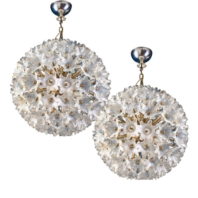 Vintage Murano Glass Flower Sputnik Pendant Lights from Venini, Italy, 1960s, Set of 2 For Sale