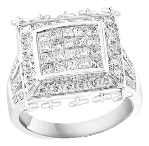1.9 Ct Micro Pave Diamond 18 Karat White Gold Hanging Diamond Ring Size 6.5