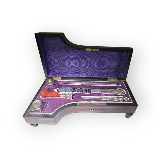 Silver 19th-Century Silver and Exotic Wood Inkwell in the shape of Piano, 1880s For Sale - Image 8 of 15