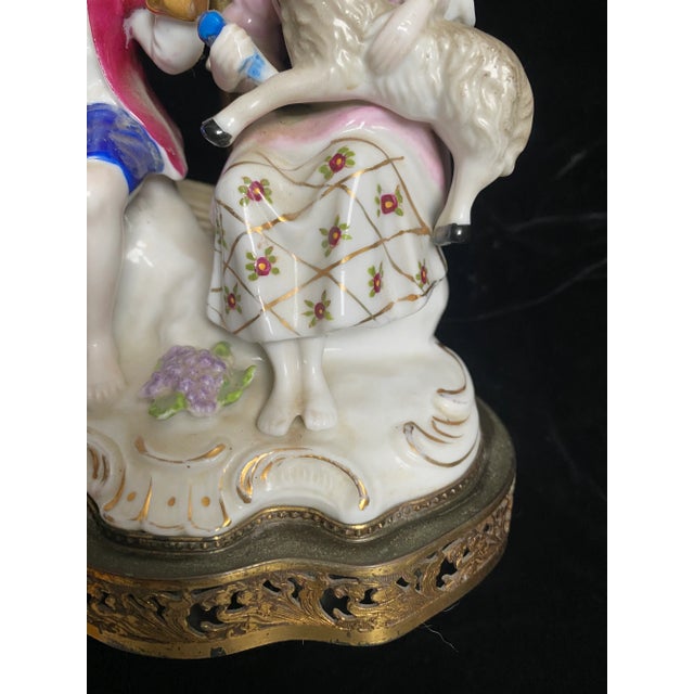 1920s 1920s French Porcelain Man and Woman With Lamb Figurative Lamp For Sale - Image 5 of 12