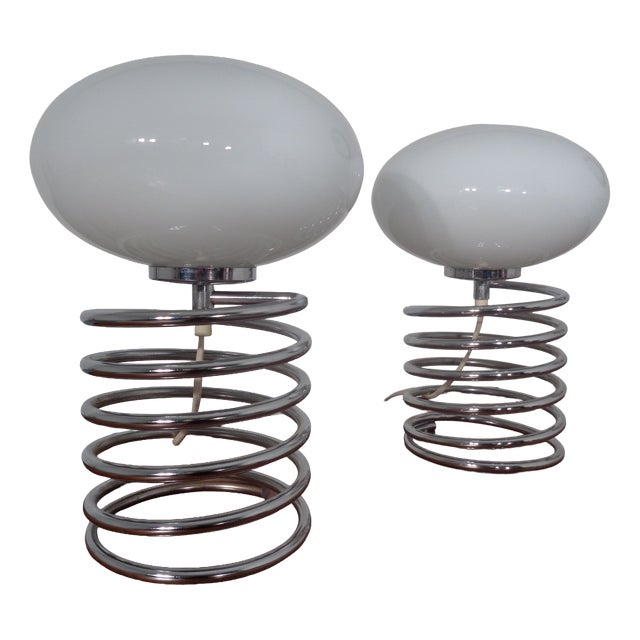 Opaline Glass and Chrome Spiral Table Lamp by Ingo Maurer for Honsel, Germany, 1970s For Sale