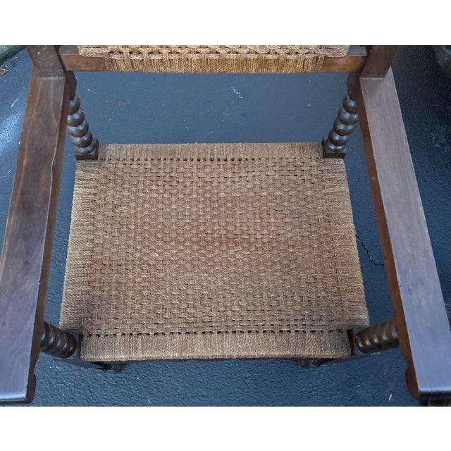 19th-C. French Louis XVIII Style Carved Walnut & Rush Bobbin Turned Arm Chairs - Pair For Sale In Atlanta - Image 6 of 9