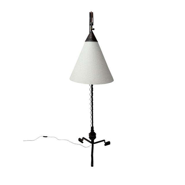 Vintage Art Deco Floor Lamp in Wrought Iron and Silk by Jan Joustra, 1920s For Sale - Image 3 of 14
