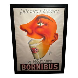 1950s La Moutarde Bornibus Original Vintage Large French Advertising Poster 54x69 Inches For Sale