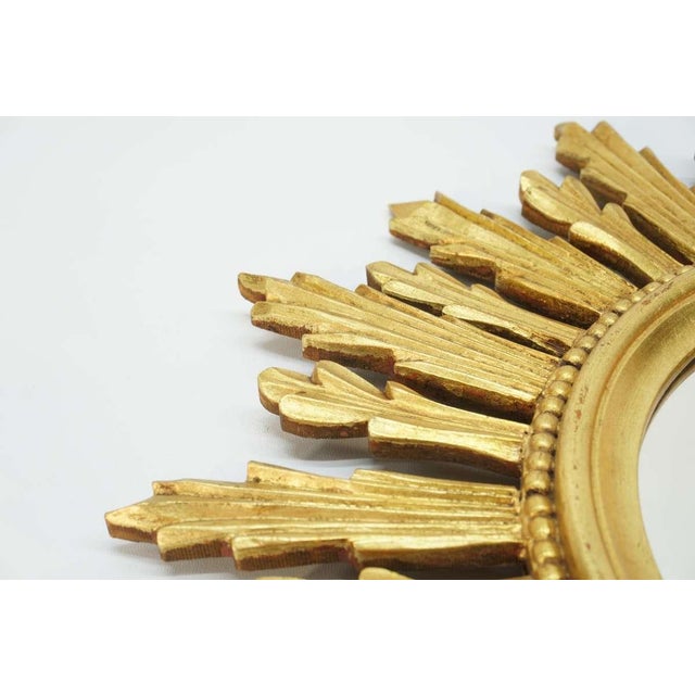 Wood Giltwood Sunburst Wall Mirror, Hollywood Regency Style, c.1970s. For Sale - Image 7 of 9