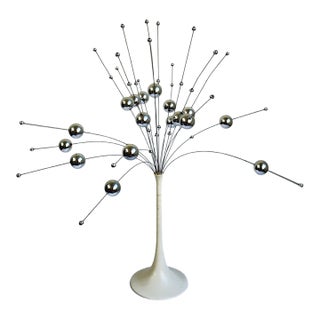 1960s Danish Modern Laurids Lønborg Silver Kinetic Ball Sculpture With Rare White Base For Sale