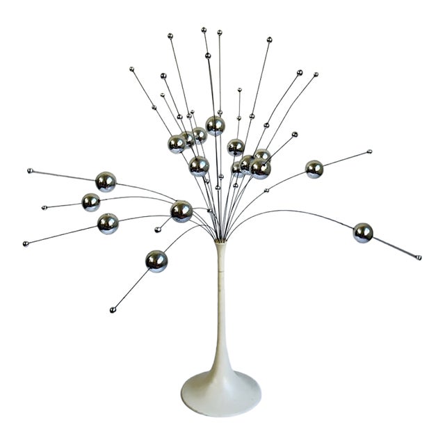 1960s Danish Modern Laurids Lønborg Silver Kinetic Ball Sculpture With Rare White Base For Sale