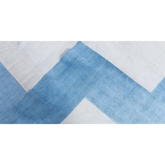 Textile Doris Leslie Blau Vintage Indian Dhurrie White With Blue Flatweave Cotton Rug For Sale - Image 7 of 7