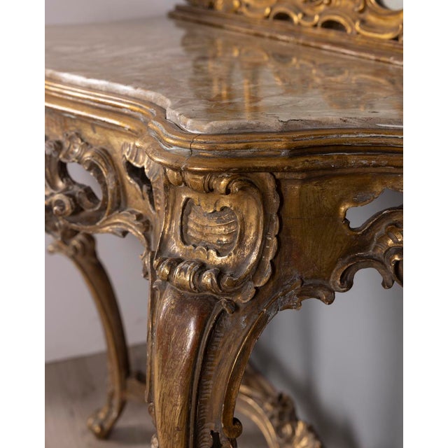 19th Century Antique Console Table with Mirror in Decorated Wood, 1890s For Sale - Image 5 of 18