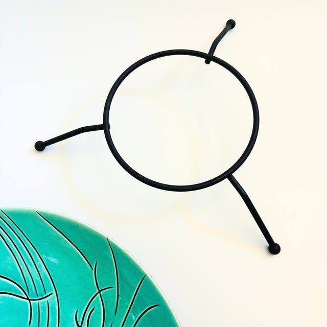 Large Mid Century Ceramic Fish Serving Bowl on Metal Base by Roselane Pottery For Sale - Image 14 of 17