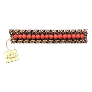 Vintage 1960s Signed Napier Goldtone & Faux-Coral Beaded Bar Brooch For Sale