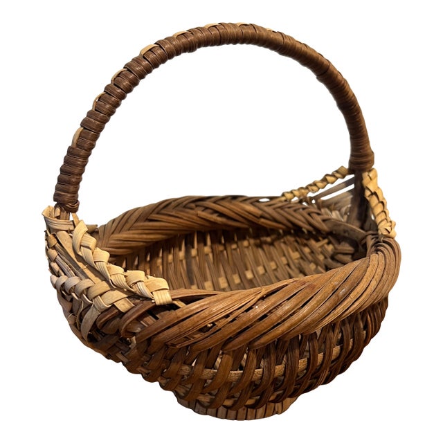 Vintage Handwoven Buttocks Basket With Wrapped Handle – Small Appalachian Basket For Sale