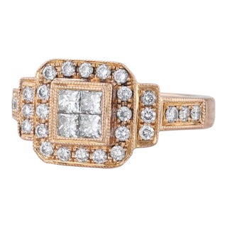 0.84ctw Diamond Halo Engagement Ring 18k Rose Gold Size 6.5-6.75 For Sale
