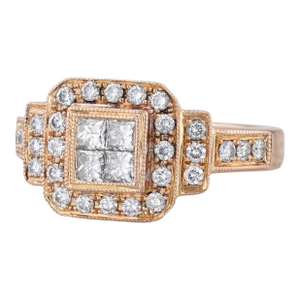 0.84ctw Diamond Halo Engagement Ring 18k Rose Gold Size 6.5-6.75