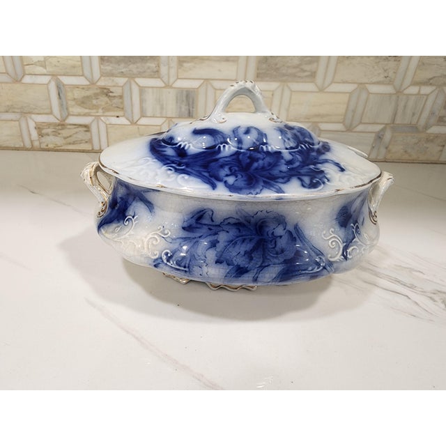 Antique Flow Blue Lidded Serving Dish For Sale In Seattle - Image 6 of 7