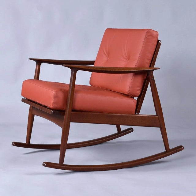 Restored 1950's Danish Teak Rocking Chair in Terra Cotta Leather by Moreddi For Sale - Image 9 of 11