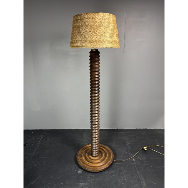 Mid-Century French Brutalist Modernist Turned Wood Floor Lamp in the style of Charles Dudouyt, 1950s For Sale - Image 10 of 16
