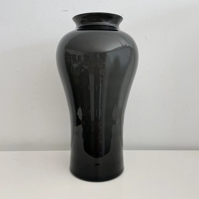 Mid-Century Modern Vintage Smokey Gray Signed Cenedese Murano Cased Glass Large Vases For Sale - Image 3 of 9