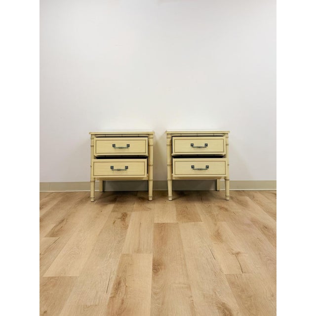 Vintage Henry Link Bali Hai Coastal Hollywood Regency Cream Nightstands, 2 Pieces, Attributed For Sale - Image 11 of 13