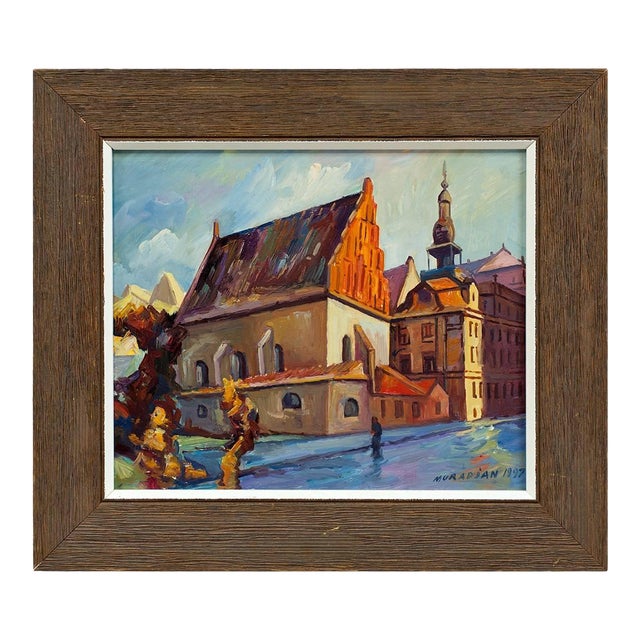 Hovik Muradian, Judaica Oil Painting Altneuschul Maharal Synagogue Prague For Sale