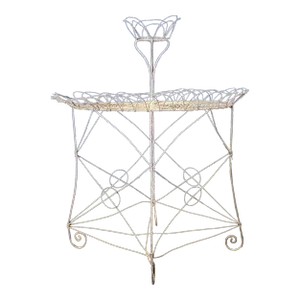 English Large Victorian White Wire and Metal Two Tier Iron Garden Plant Stand