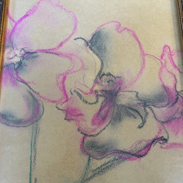 1970’s original abstract impressionist pastel orchid drawing. Measures 8x10 or 9.25x11.25 framed. Check out my shop Robins...