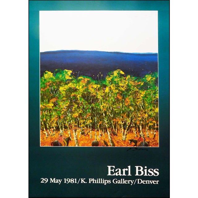 1990s Earl Biss "Untitled" Hand Signed Green Landscape Poster For Sale