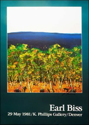 1990s Earl Biss "Untitled" Hand Signed Green Landscape Poster