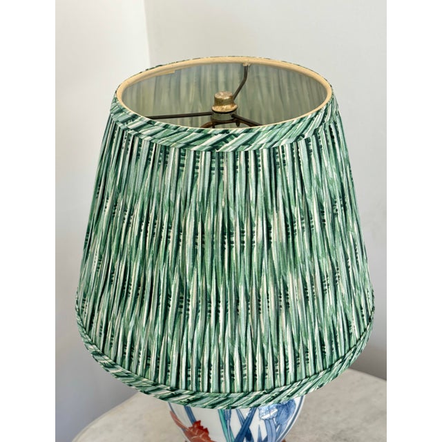 Ethan Allen 1970s Japanese Iris Lamp With Green Pleated Shade For Sale - Image 4 of 11
