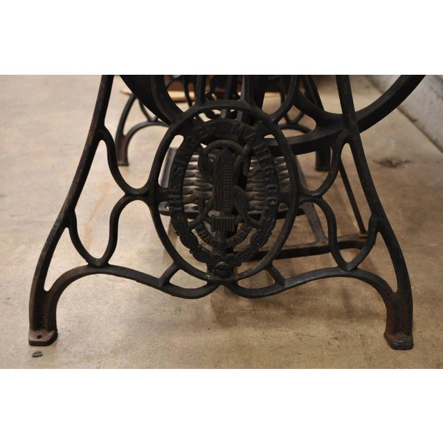 Early 20th Century Cast Iron Singer Treadle Sewing Machine Base Console Table Oval Marble Top For Sale - Image 9 of 12