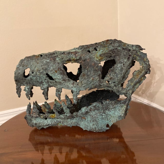 Brutalist Early 21st Century Bronze Artist Made Brutalist Style Dinosaur Head Sculpture For Sale - Image 3 of 5