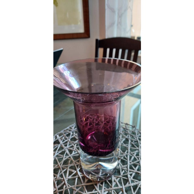 Vintage Mikasa Modern Heavy, Cranberry Colored Crystal Vase For Sale In Miami - Image 6 of 7