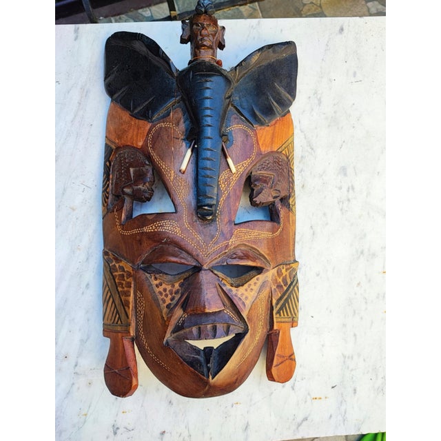 Vintage Masai Mask Wooden Sculpture, 1980s For Sale - Image 9 of 9